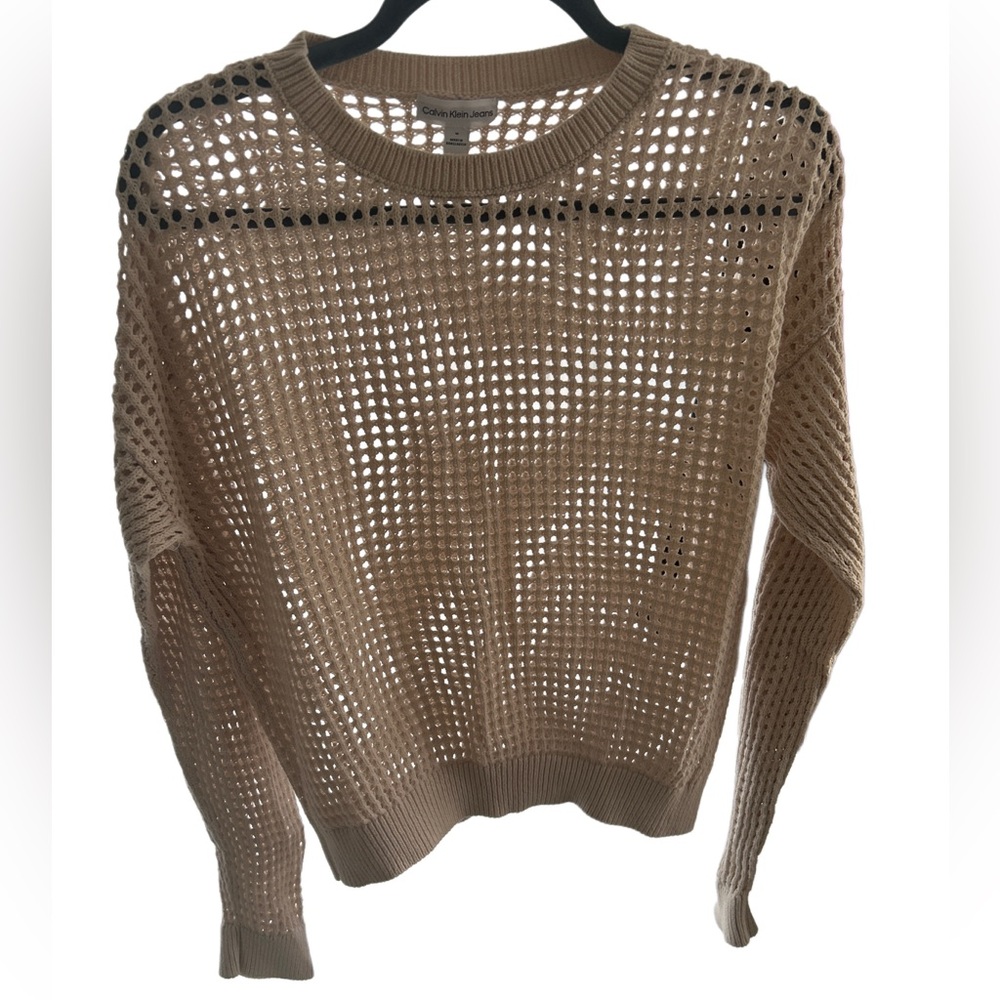 Calvin Klein Jeans Beige Open-Knit Sweater